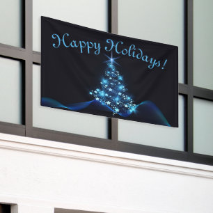 Blue Shine of Stars Christmas Tree Dark Holidays  Banner