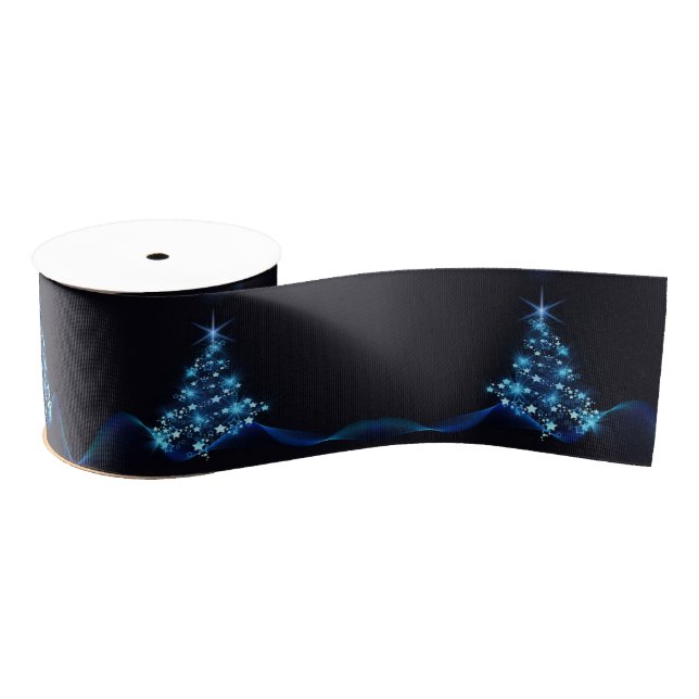 Blue Shine of Stars on Christmas Tree Dark  Grosgrain Ribbon (Spool)