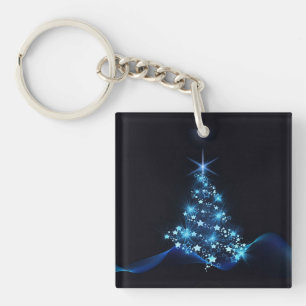 Blue Shine of Stars on Christmas Tree Dark  Keychain