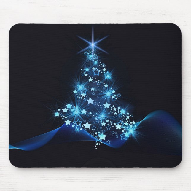 Blue Shine of Stars on Christmas Tree Dark  Mouse Pad (Front)