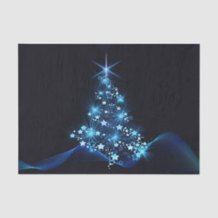 Blue Shine of Stars on Christmas Tree Dark Tissue Paper