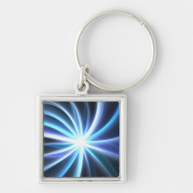Blue Shining Solar Fractal Starburst Keychain (Front)
