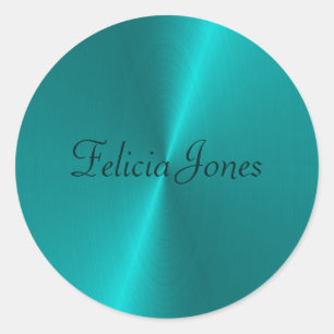 Blue shiny faux metal monogram classic round sticker