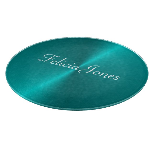 Blue shiny faux metal monogram cutting board (Corner)