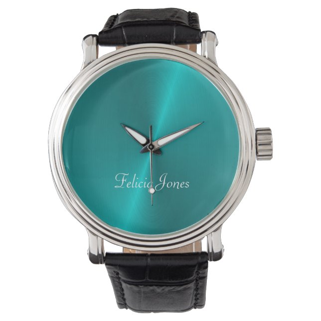 Blue shiny faux metal monogram watch (Front)