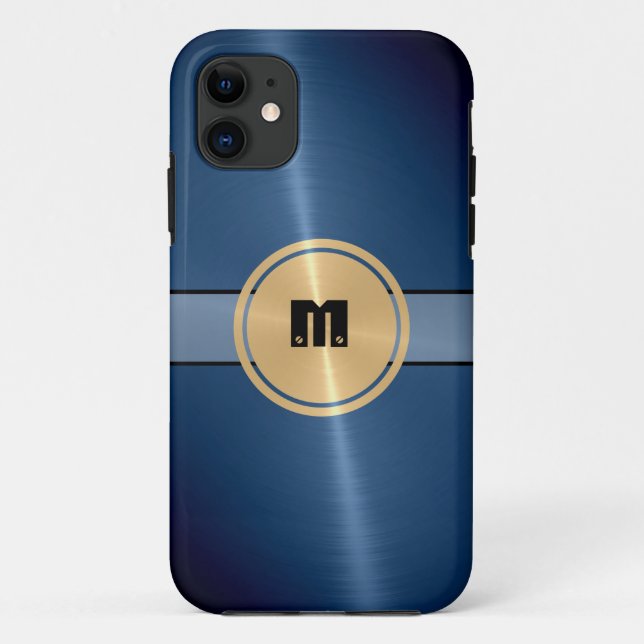Blue Shiny Stainless Steel Metal and Gold Button 2 Case-Mate iPhone Case (Back)