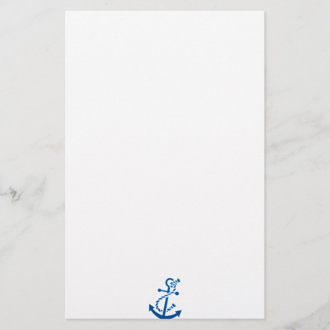 Blue Ship's Anchor Nautical Marine Themed Stationery (Front)
