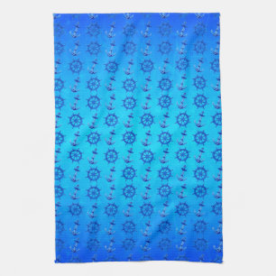Blue Ships Wheel And Anchor Kitchen Towel