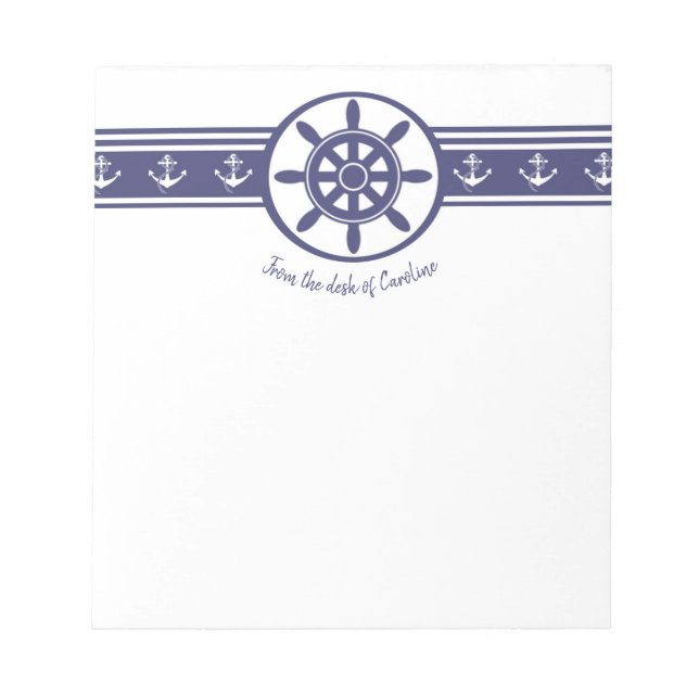 Blue Ships Wheel Personalized Notepad (Front)