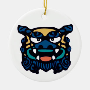 Blue Shisa Pair Ceramic Ornament