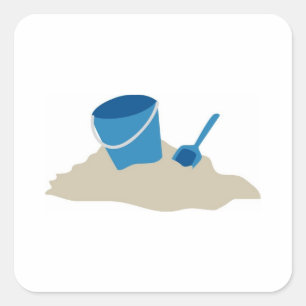 Blue Shovel and Pail Square Sticker