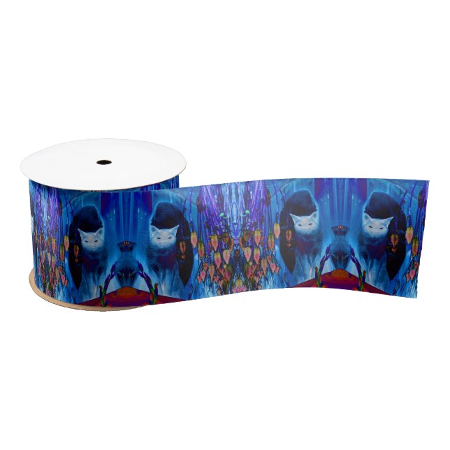 Blue Siamese Cat Abstract Animal Art Satin Ribbon (Spool)