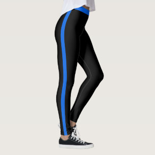Blue Side Stripe Black Leggings - Your Colours