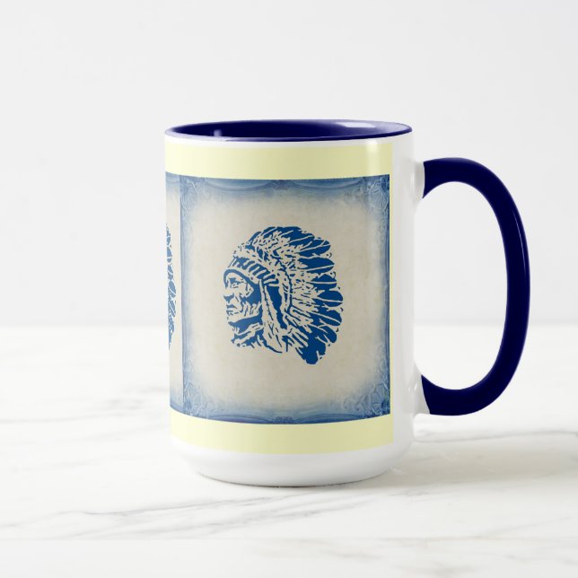 Blue Silhouette American Indian Chief Mug (Right)