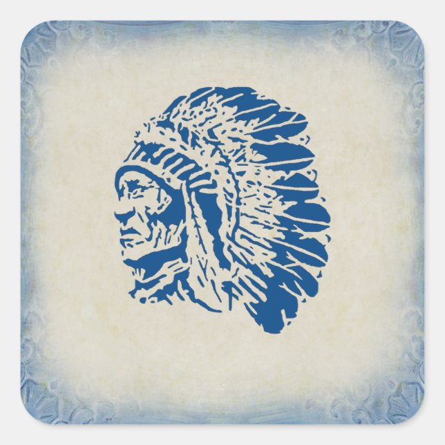 Blue Silhouette American Indian Chief Sticker (Front)