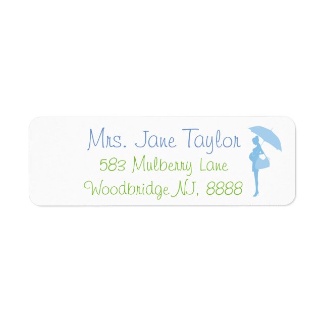 Blue Silhouette Baby Shower Address Labels (Front)