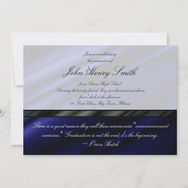 Blue Silk Graduation Invitation/Announcement Invitation (Front)