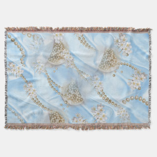 Blue Silk & Ivory Champaign Pearls Throw Blanket