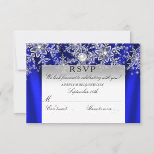 Blue Silk Pearl Snowflake Silver Winter RSVP Card