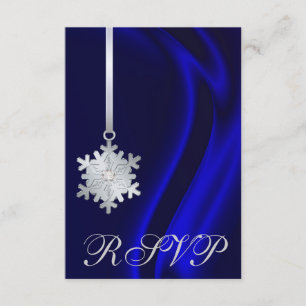 Blue Silk Silver Snowflake Jewel RSVP Invitation