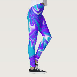 Blue Silky Marbleized Sky Abstract Pattern, Leggings