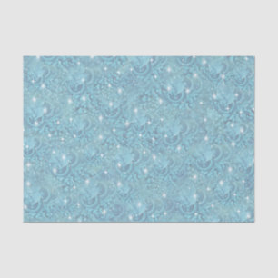 Blue silky repeat pattern & white sparkles tissue paper