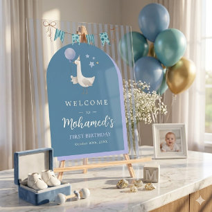 Blue Silly Goose 1st Birthday Welcome Personalized Acrylic Sign
