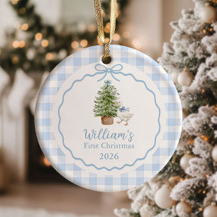Blue Silly Goose Baby First Christmas Ceramic Ornament