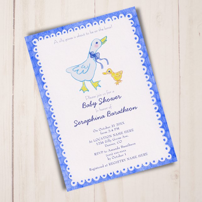 Blue Silly Goose Baby Shower Invitation (Creator Uploaded)