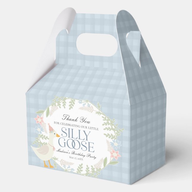 Blue Silly Goose Floral Gingham Birthday Favor Box (Front)