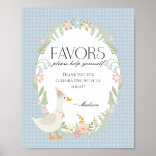 Blue Silly Goose Floral Gingham Favours Sign