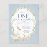 Blue Silly Goose Floral Gingham First Birthday