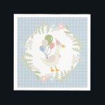 Blue Silly Goose Floral Gingham Paper Napkin<br><div class="desc">A silly goose is almost on the loose. This Silly Goose Party Decor Collection is perfect for celebrating your sweet little girl! Featuring an adorable silly goose, pastel florals, and soft gingham patterns, this collection is perfect for adding a touch of playful elegance to any party. Whether it’s for a...</div>