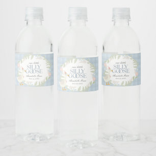 Blue Silly Goose Floral Gingham Water Bottle Label