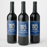 Blue Silver 80th Birthday Wine Label<br><div class="desc">Custom elegant eightieth birthday party wine bottle labels featuring a stylish blue background that can be changed to any colour,  silver sparkly glitter,  eighty silver hellium balloons,  and a modern text template that is easy to personalize.</div>