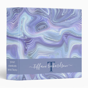 Blue Silver Agate Geode Monogram Script Name Binder