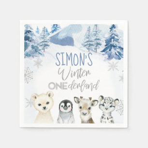 Blue Silver Arctic Winter Onederland Birthday  Napkin