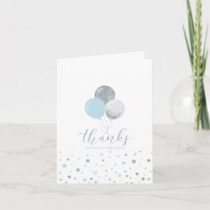 Blue & Silver Balloons 1st Boy Birthday Thank you Card