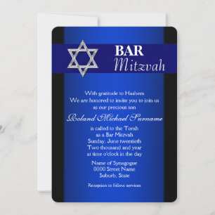 Blue silver bar mitzvah blue background invitation