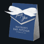 Blue & Silver Bar Mitzvah Modern Thank You  Favor Box<br><div class="desc">Modern and elegant blue and silver grey Bar Mitzvah Thank You favour boxes with simple faux silver texture border edges and personalized text. Coordinating items available in the Paper Grape Zazzle Designer Shop Bar Mitzvah Section. Edit the colours and fonts by clicking 'customize further'.</div>