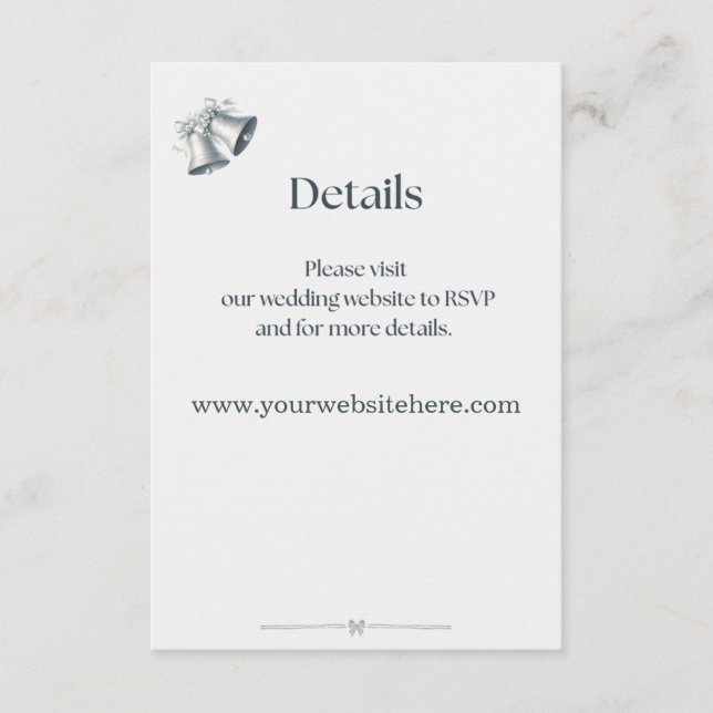Blue Silver Bells Wedding Website Details Card (Front)