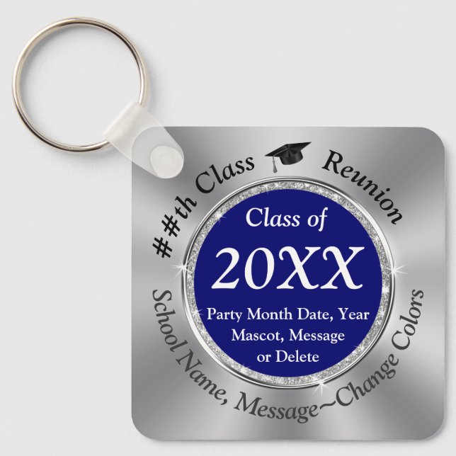 Blue Silver, Black, Class Reunion Souvenirs Ideas, Keychain (Front)