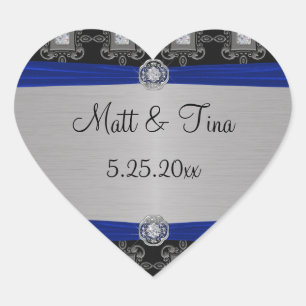 Blue Silver Black Ornate Elegance Heart Sticker