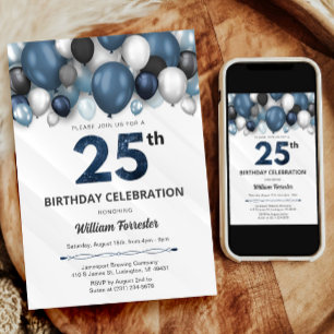 Blue Silver Black & White Invitation 25e anniversa