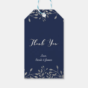 Blue & Silver Botanical Modern Wedding Favour Gift Tags