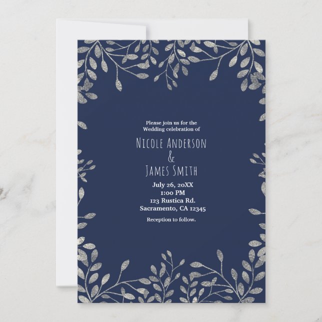Blue & Silver Botanical Modern Wedding Invitations (Front)