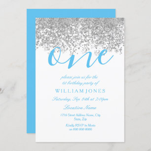 Blue Silver Boys 1er anniversaire Invitation