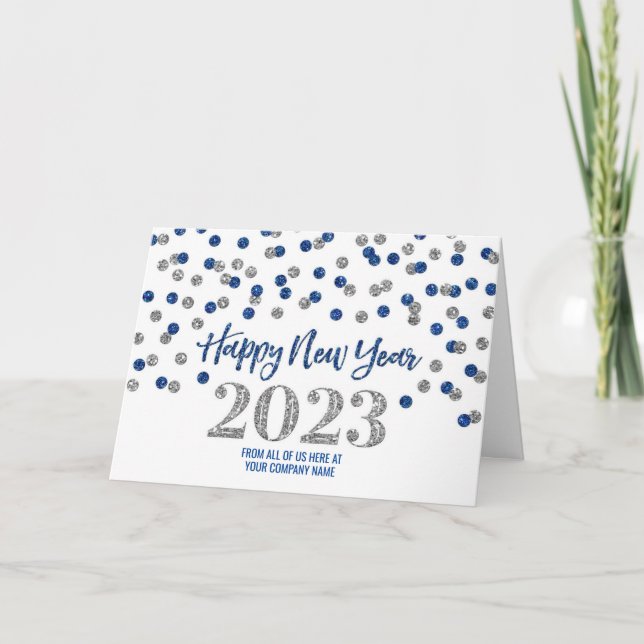 Blue Silver Business Happy New Year 2023  Holiday Card (Front)