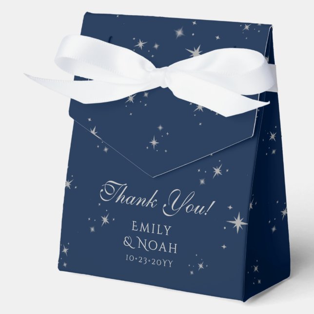 Blue Silver Celestial Thank You Wedding Favor Box (Front)