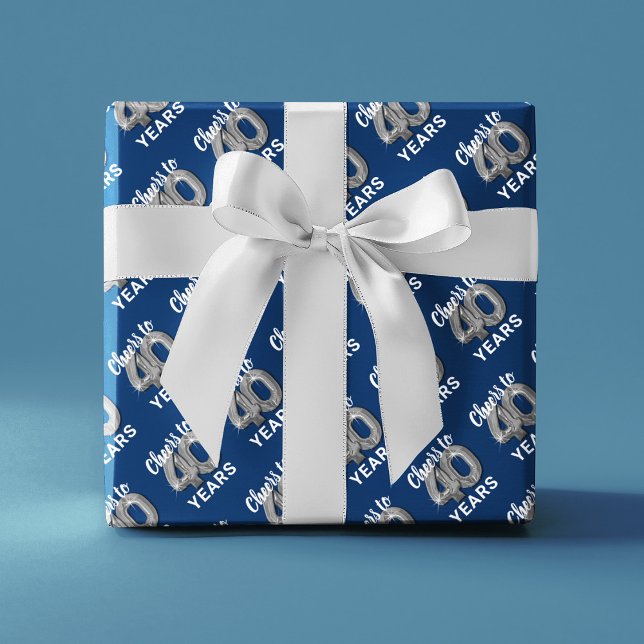 Blue Silver Cheers to 40 Years Birthday Wrapping Paper Sheet (Creator Uploaded)